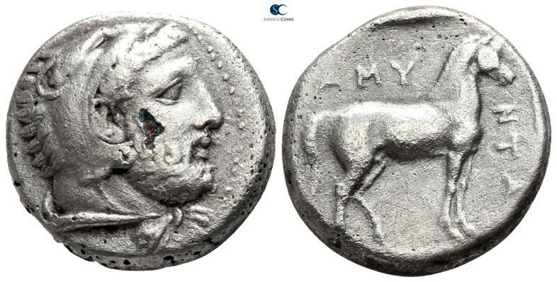 Kings of Macedon. Aigai. Amyntas III 393-369 BC. 
Foureé Didrachm AR

20mm., ...