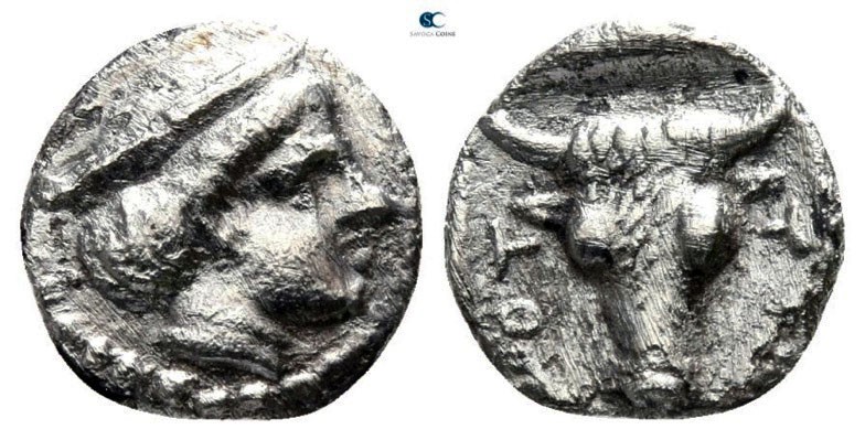 Macedon. Bottiaiai (Kalindoia) circa 422-370 BC. 
Obol AR

7mm., 0,41g.

He...