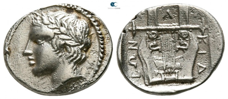 Macedon. Chalkidian League. Olynthos circa 383-382 BC. 
Tetrobol AR

13mm., 2...