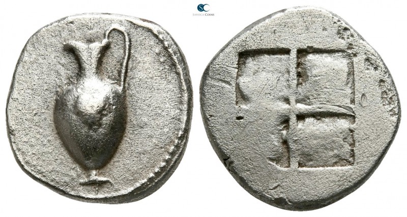 Macedon. Terone circa 490-480 BC. 
Tetrobol AR

14mm., 2,90g.

Oinochoe, si...