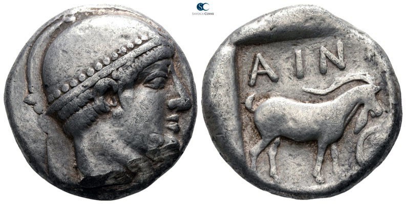 Thrace. Ainos 457-455 BC. 
Tetradrachm AR

22mm., 16,19g.

Head of Hermes r...