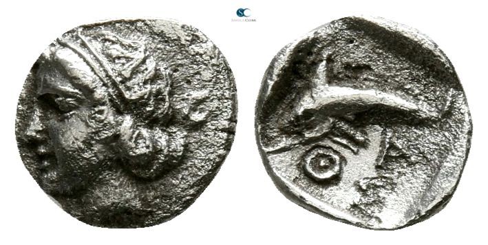 Islands off Thrace. Thasos circa 412-404 BC. 
Hemiobol AR

6mm., 0,24g.

He...