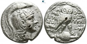 Attica. Athens. MIKIΩN (Mikion), EVPVKΛE- (Euryklei-), ΣΩKPATHΣ (Sokrates), magistrates 124-123 BC. Tetradrachm AR. New Style coinage.