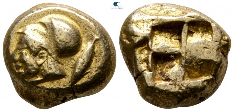 Mysia. Kyzikos 550-500 BC. 
Stater EL

17mm., 16,20g.

Head of Athena left,...