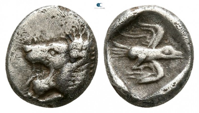 Caria. Uncertain mint circa 450 BC. 
Obol AR

7mm., 0,70g.

Head and forele...