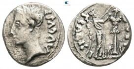 Augustus 27 BC-AD 14. P. Carisius, legatus pro praetore. Struck circa  25-23 BC. Emerita. Quinarius AR