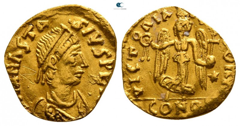 Anastasius I AD 491-518. Constantinople
Tremissis AV

12mm., 0,98g.

[D N] ...