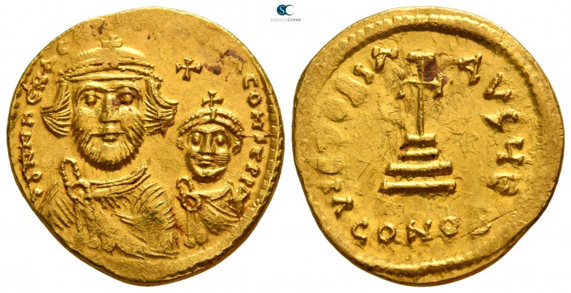 Heraclius with Heraclius Constantine AD 610-641. Struck AD 616-625. Constantinop...