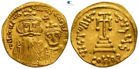 Constans II, with Constantine IV AD 641-668. Struck AD 654-659. Constantinople. 6th officina. Solidus AV