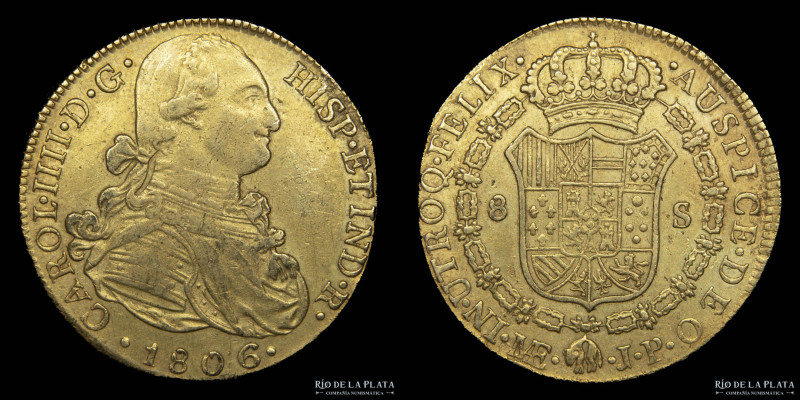 Lima. Carlos IV (1789-1808) 8 Escudos 1806 JP. AU.875; 36mm; 26.89g. KM101 (VF) ...