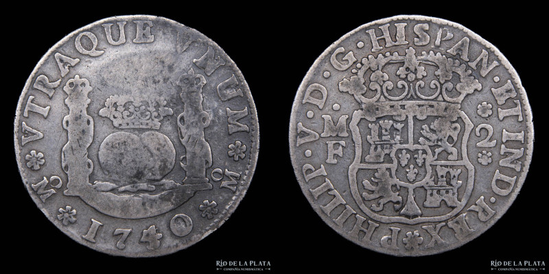México. Felipe V (1700-1746) 2 Reales 1740 MF. Columnaria. AG.917; 27mm; 6.37g. ...