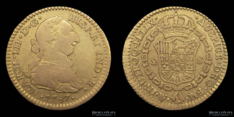 México. Carlos III (1759-1789) 2 Escudos 1787 FM. AU.875; 23mm; 6.65g. KM130a (F...