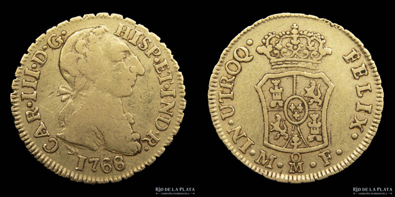 México. Carlos III (1759-1789) 1 Escudo 1768 MF. Busto cara de rata. AG.917; 18m...