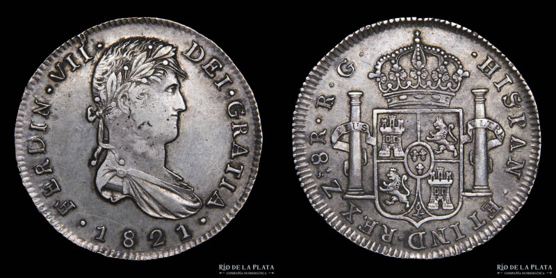 México. Fernando VII (1808-1825) 8 Reales 1821 Zacatecas. AG.903; 40.3mm; 26.23g...