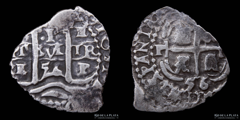 Potosí. Felipe IV (1653-1665) 1 Real 1656 E (Doble fecha y ensayador). Macuquina...