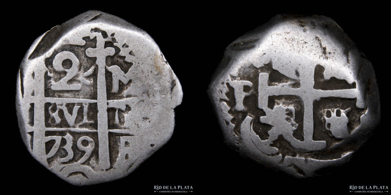 Potosí. Felipe V (1700-1746) 2 Reales 1739 M. Macuquina. AG.930; 20.0mm; 6.3g. C...