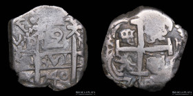 Potosi. Felipe V. 2 Reales 1740 M. Macuquina /Cob. CJ 45.13.1