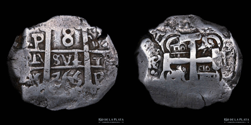 Potosí. Carlos III (1759-1789) 8 Reales 1765 VY (José Vargas y Flor y Raymundo d...
