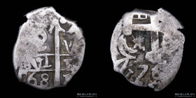 Potosi. Carlos III. 2 Reales 1768 VY. Macuquina. CJ 55.9