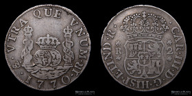 Potosi. Carlos III. 2 Reales 1770 JR. Columnaria. CJ 60.4.3