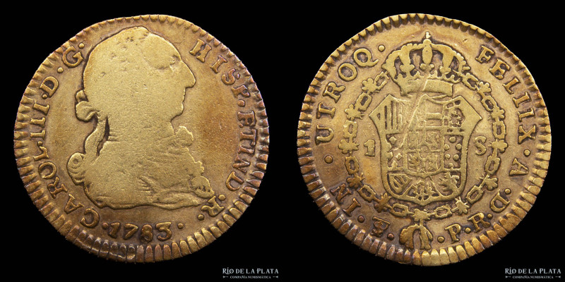 Potosí. Carlos III (1759-1789) 1 Escudo 1783/2 PR. AU.903; 18.5mm; 3.25g. CJ 64....