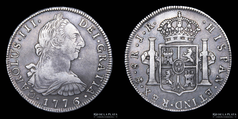 Potosí. Carlos III (1759-1789) 8 Reales 1776 JR (José de Vargas y Flor, Raymundo...