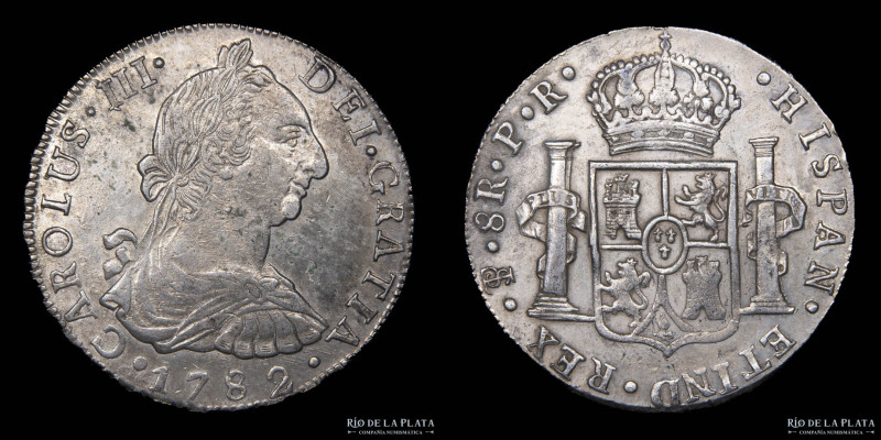 Potosí. Carlos III (1759-1789) 8 Reales 1782 PR (Pedro Mazondo, Raymundo de Ytur...