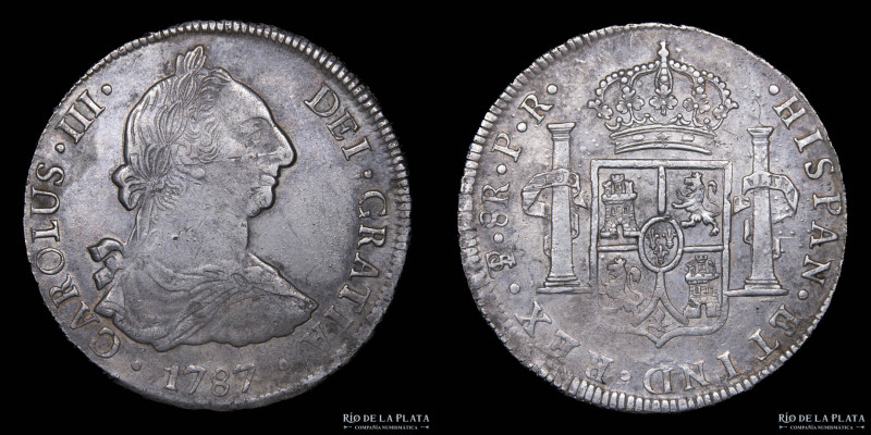 Potosí. Carlos III (1759-1789) 8 Reales 1787 PR (Pedro Mazondo, Raymundo de Ytur...