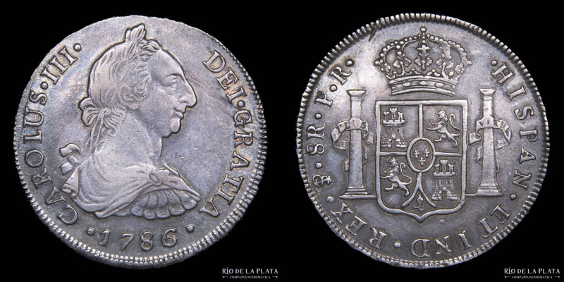 Potosí. Carlos III (1759-1789) 8 Reales 1786/5 PR (Pedro Mazondo, Raymundo de Yt...
