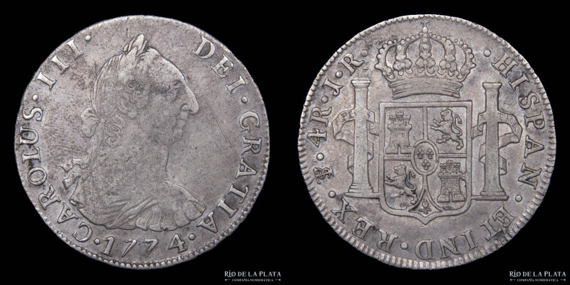 Potosí. Carlos III (1759-1789) 4 Reales 1774 JR (José Vargas y Flor, Francisco d...