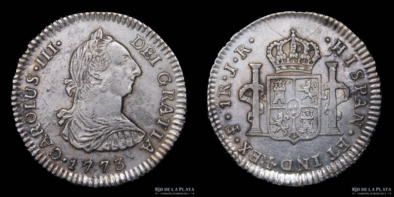 Potosí. Carlos III (1759-1789) 1 Real 1773 JR (José Vargas y Flor, Francisco de ...