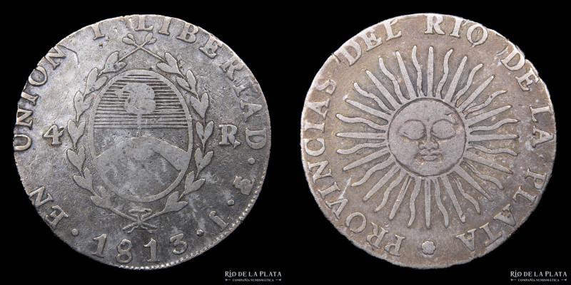 Provincias Unidas del Río de la Plata. 4 Reales 1813 J. (Jose Antonio de Sierra)...