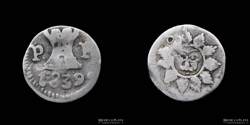 Argentina. Córdoba. 1/4 Real 1839. AG; 11.0mm; 0.6g. Castillo simple angosto (A1...