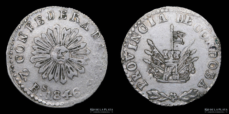 Argentina. Córdoba. 2 Reales 1846. AG.750;. 27.0mm; 6.4g. CJ 53.5.4 (A3-R5). (VF...