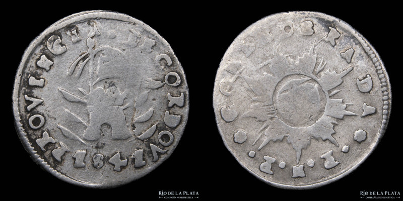 Argentina. Córdoba. 1 Real 1841 PNP. AG.750; 20.0mm; 3.40g. Cordov - 4 normal. C...