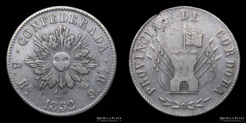 Argentina. Córdoba. 8 Reales 1852. AG.750; 37.5mm; 26.9g. CJ 63.1.6 (A6-R1); KM3...