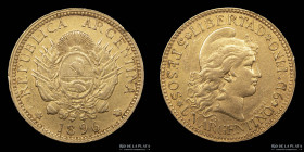 Argentina. 5 Pesos 1896 Argentino de oro. CJ 10.1