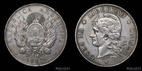 Argentina. 1 Peso 1882. Patacon. Moharra corta. CJ 13.2.1