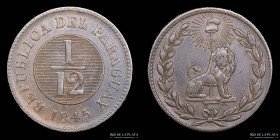 Paraguay. 1/12 Real 1845. 35 Rayos. Ciotti 116B. Rev. Medalla