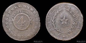 Paraguay. 4 Centesimos 1870. Asuncion Crude. KM4.2