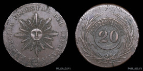 Uruguay. 20 Centesimos 1844. KM2.2