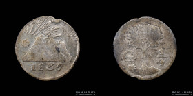 Rep. De Centro America. 1/4 Real 1837 G. KM1