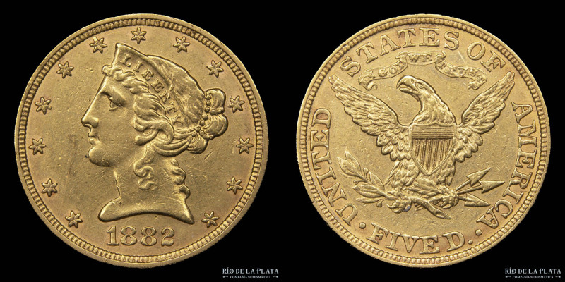 USA. 5 Dollars 1882. Coronet Head. AU.900; 21.6mm; 8.35g. KM101 (XF)
Estimate: ...