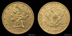 USA. 5 Dollars 1882. Coronet Head. KM101