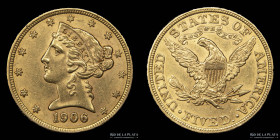 USA. 5 Dollars 1906. Coronet Head. KM101
