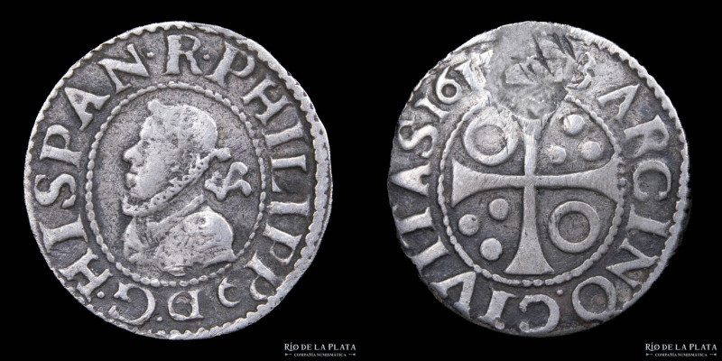 España. Principado de Cataluña. Felipe II (1598-1621) 1/2 Croat 1612. Plata; 17....