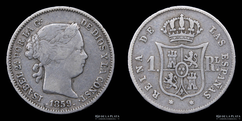 España. Isabel II. 1 Real 1859/7. AG.900; 14mm; 1.13g. KM606.2 (VF)
Estimate: U...