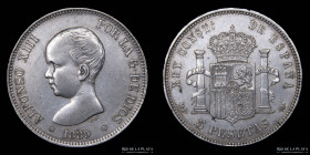 España. Alfonso XIII. 5 Pesetas 1889 (89). KM689