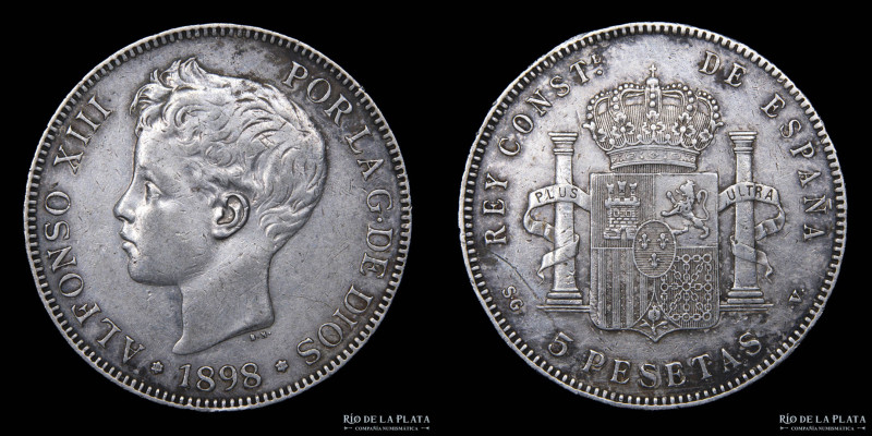España. Alfonso XIII (1886-1931). 5 Pesetas 1898 (98) SGV. AG.900, 37.5mm; 25.0g...