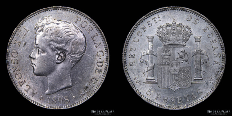 España. Alfonso XIII (1886-1931). 5 Pesetas 1898 (98) SG-V. AG.900, 37.5mm; 24.8...